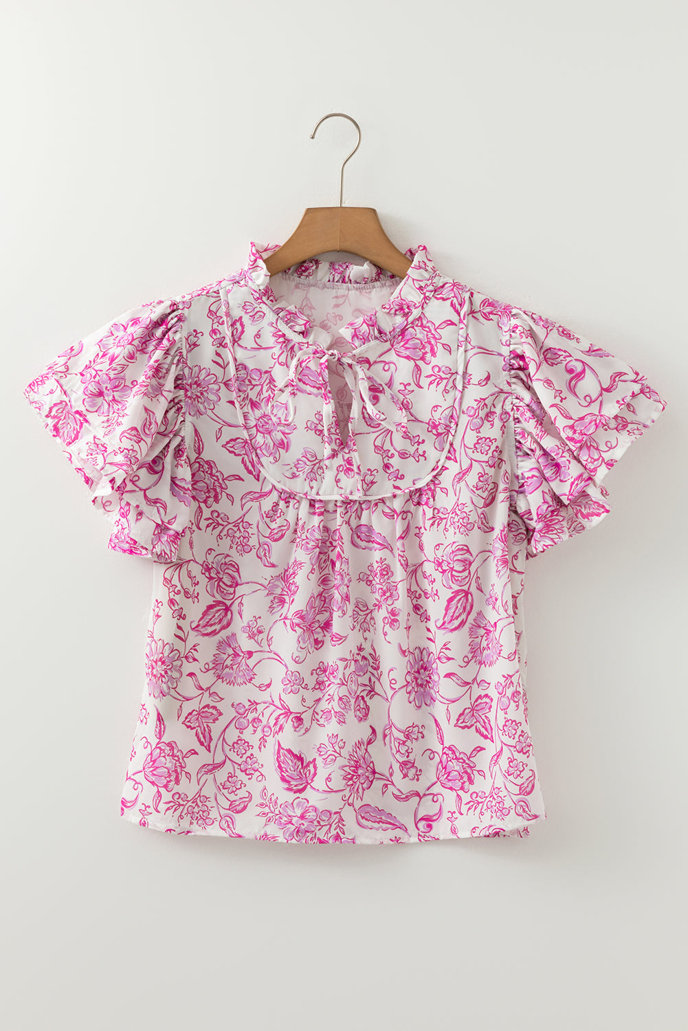 Floral Ruffle Sleeve V-Neck Blouse