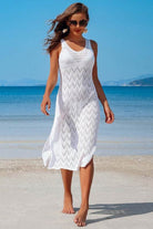 Side Split Crochet Coverup Long Beach Dress - VacationGrabs