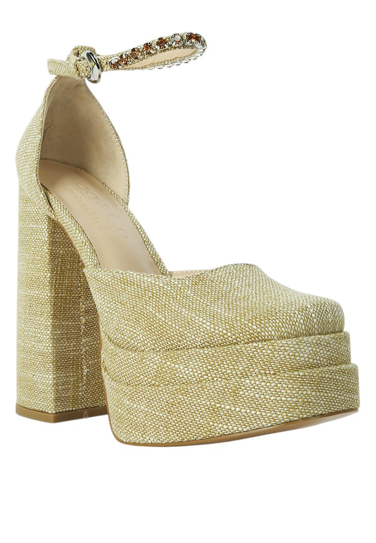 Cosette Diamanate Embellished Ankle Strap High Block Heel Sandals