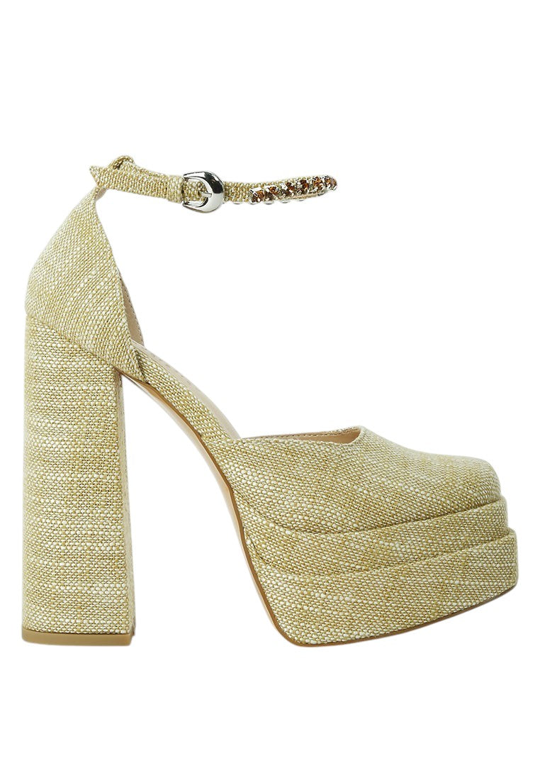 Cosette Diamanate Embellished Ankle Strap High Block Heel Sandals