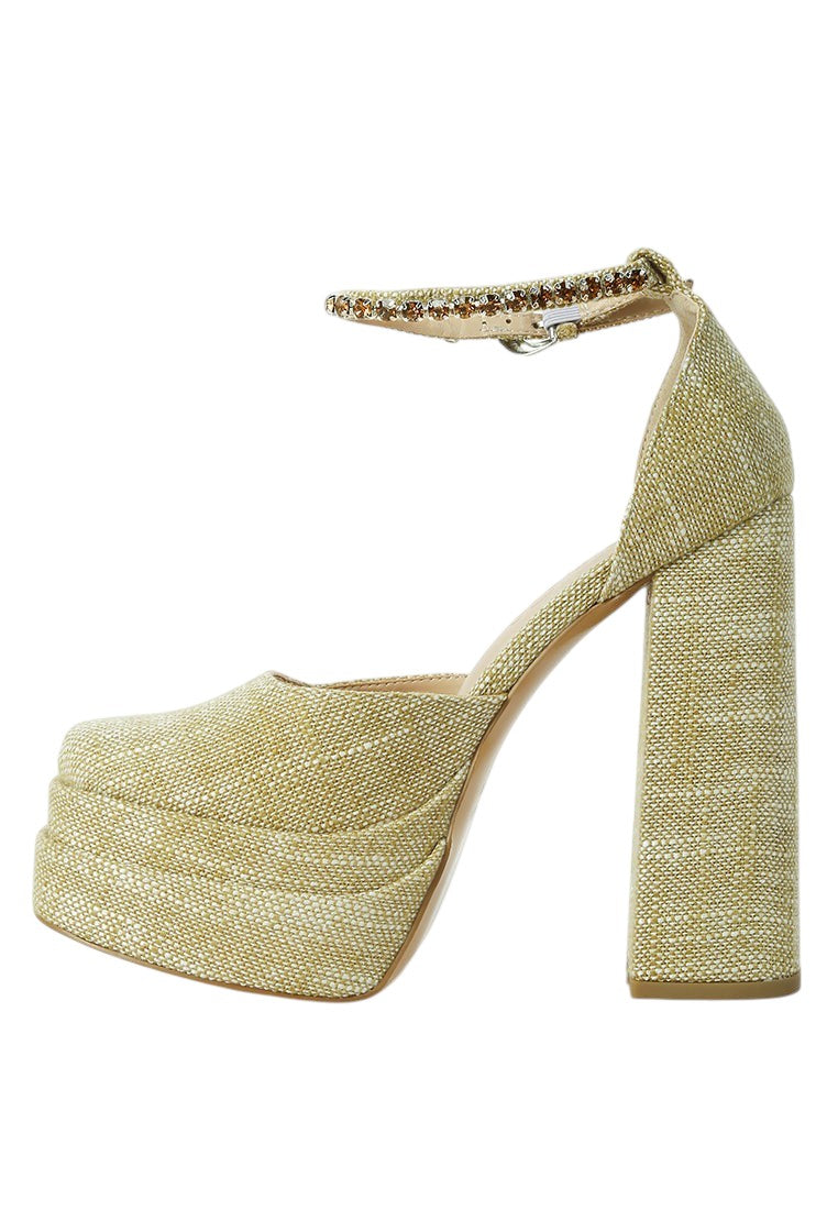 Cosette Diamanate Embellished Ankle Strap High Block Heel Sandals