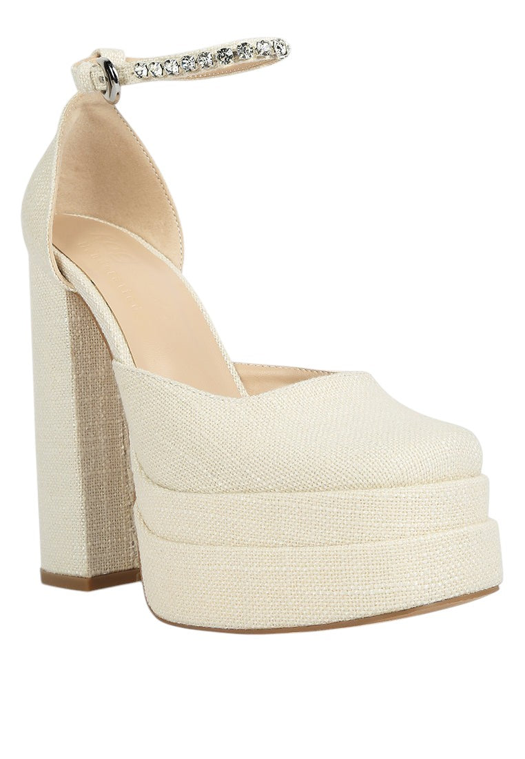 Cosette Diamanate Embellished Ankle Strap High Block Heel Sandals