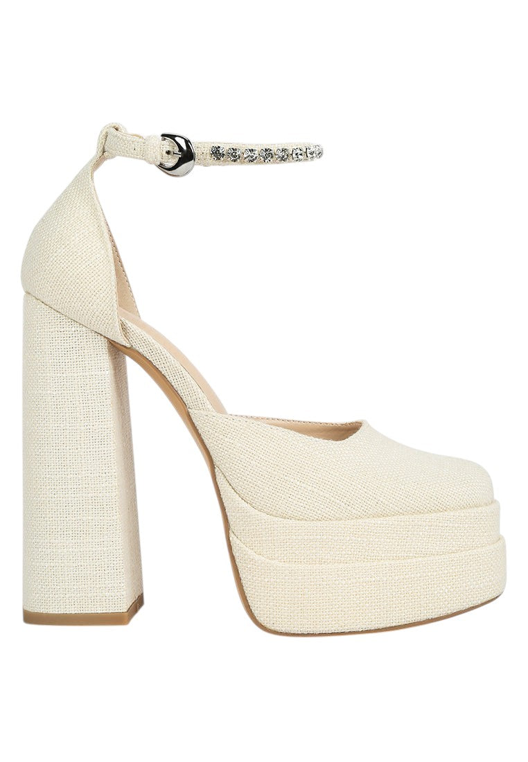 Cosette Diamanate Embellished Ankle Strap High Block Heel Sandals
