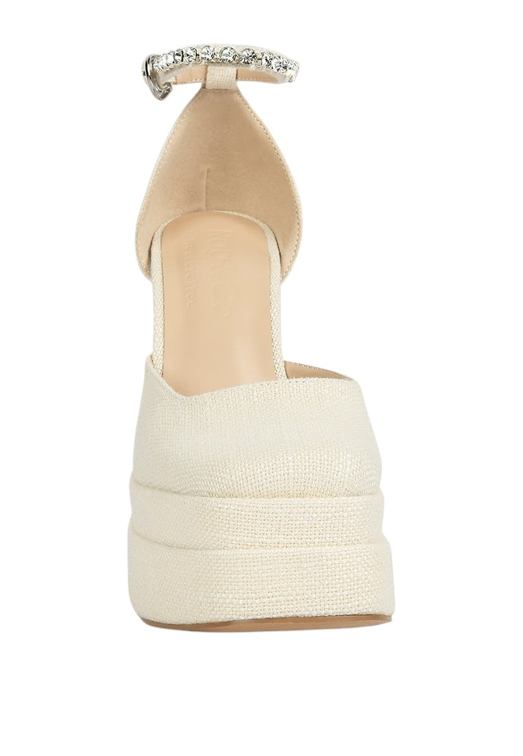 Cosette Diamanate Embellished Ankle Strap High Block Heel Sandals