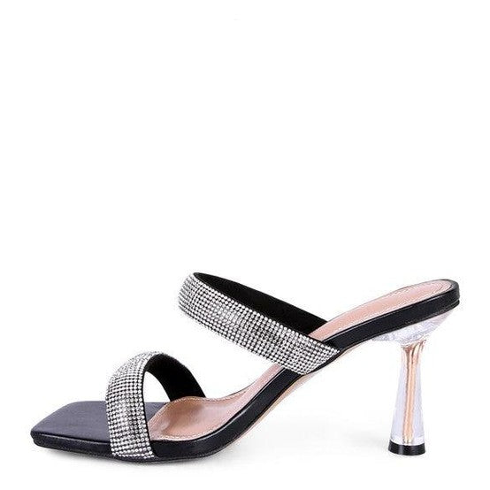 Elegant diamante slide sandals with a stylish heel for women's evening wear