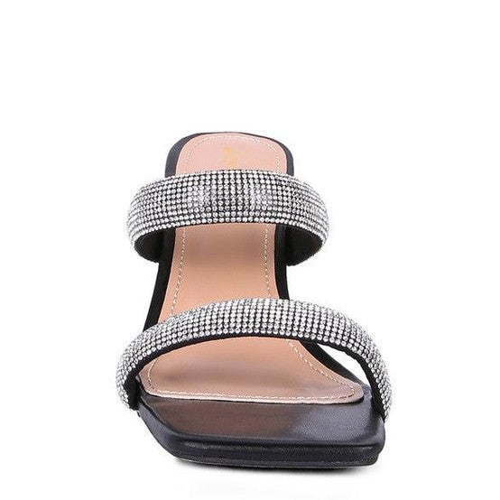 Rag Company diamante slide sandals with two sparkly straps and a sleek black base for stylish comfort
