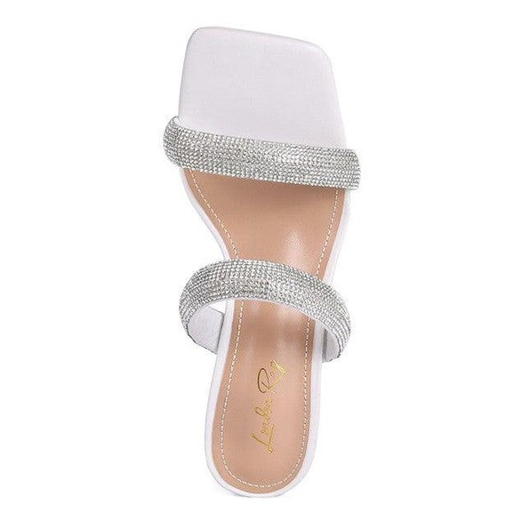 Stylish diamante slide sandals for women featuring shimmering rhinestone straps