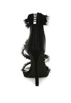 Women's black diamante stiletto heel sandals, perfect for evening events