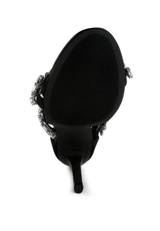 Women's diamante stiletto heel sandals, black, perfect for evening wear