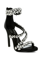 Women's black diamante stiletto heel sandals for elegant occasions