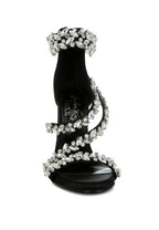 Women's black diamante stiletto heel sandals for glamorous occasions