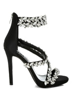 Women's black diamante stiletto heel sandals for elegant evening wear