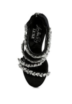 Women's black diamante stiletto heel sandals for elegant occasions