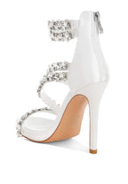 Women's white diamante stiletto heel sandals for special occasions