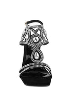 Black diamante stiletto sandals for women, perfect for evening events