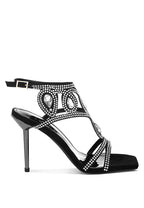 Black diamante stiletto sandals for women with elegant strap design