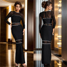Elegant black diamond mesh long evening dress with long sleeves and shimmering accents