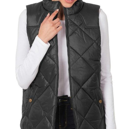 Women's Coats & Jackets Diamond Quilted Zip Front Vest