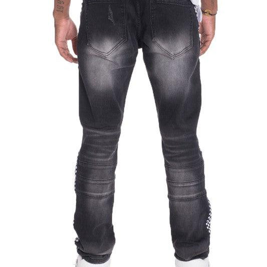 Men's Pants - Jeans Distressed Denim Checkered Tape