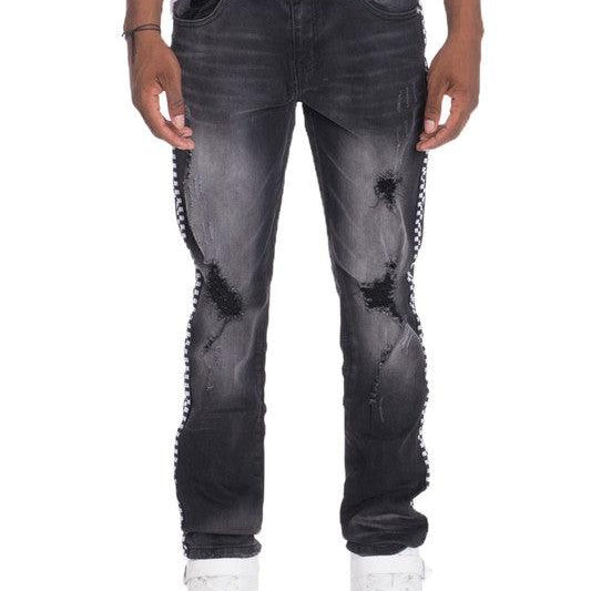 Men's Pants - Jeans Distressed Denim Checkered Tape
