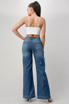 LITZ LA women's distressed denim pants with a wide leg style and stylish back view