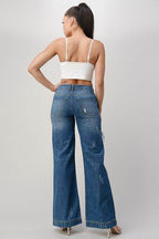 LITZ LA women's distressed denim pants with a wide leg style and stylish back view