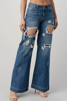 LITZ LA Women's distressed denim pants with wide leg and ripped details for a trendy look