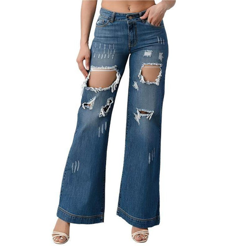 LITZ LA women's distressed denim pants with wide leg and ripped details for a trendy look