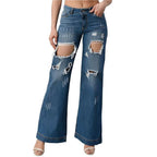 LITZ LA women's distressed denim pants with wide leg and ripped details for a trendy look