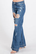 LITZ LA Women's distressed denim pants featuring wide legs and stylish ripped detailing
