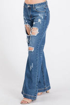 LITZ LA Women's distressed denim pants featuring wide legs and stylish ripped detailing