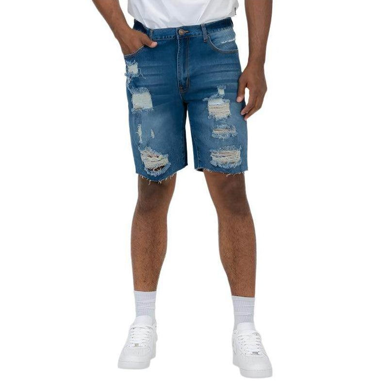 Distressed Stretch Denim Shorts - VacationGrabs