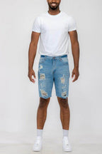 Distressed Stretch Denim Shorts - VacationGrabs