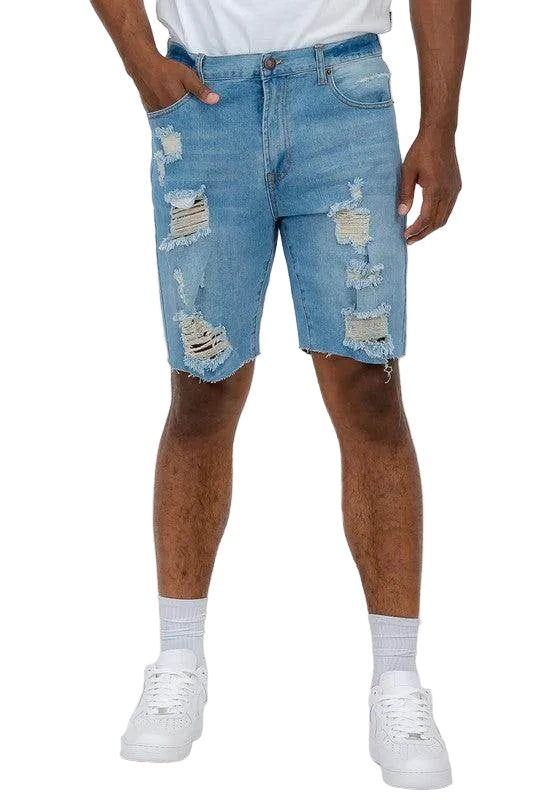 Distressed Stretch Denim Shorts - VacationGrabs