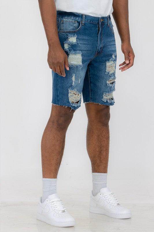 Distressed Stretch Denim Shorts - VacationGrabs