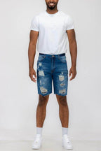 Distressed Stretch Denim Shorts - VacationGrabs
