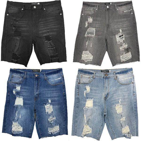 Distressed Stretch Denim Shorts - VacationGrabs