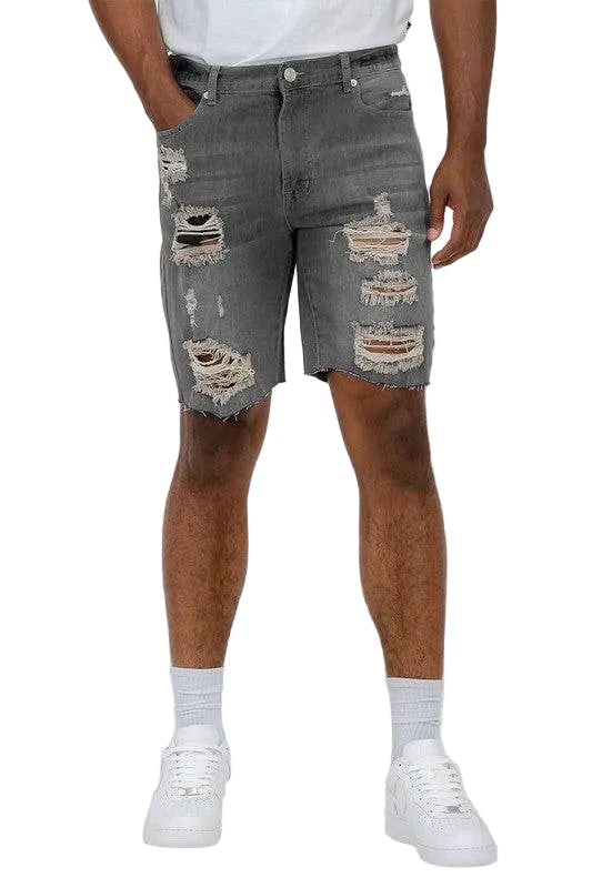 Distressed Stretch Denim Shorts - VacationGrabs