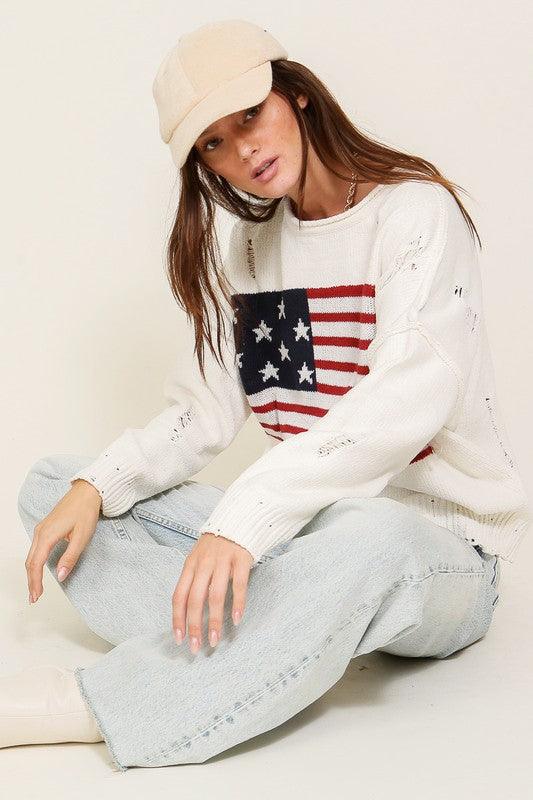 Women's Sweaters Distressed Usa Logo Sweater