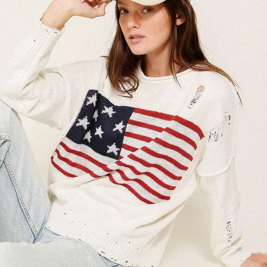 Women's Sweaters Distressed Usa Logo Sweater