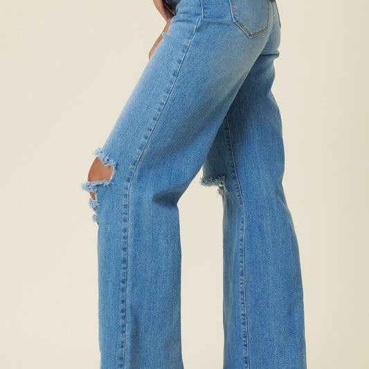Women's Jeans Distressed Wide Fit Jeans Medium Blue