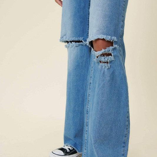 Women's Jeans Distressed Wide Fit Jeans Medium Blue
