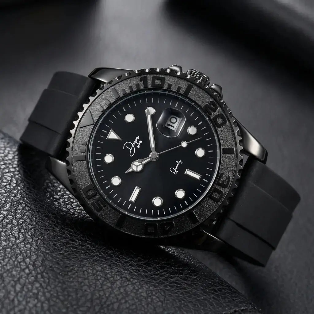 Dapper Watches men's black quartz in a watch, stylish dive design