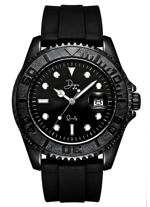 Dapper black quartz in a watch with sturdy rubber strap