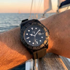 Dapper black quartz in a watch for stylish men at sea