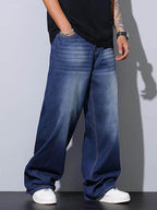 Mens Wide Leg Baggy Jeans Loose Denim Pants Streetwear - VacationGrabs