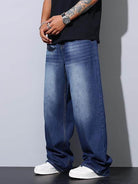 Mens Wide Leg Baggy Jeans Loose Denim Pants Streetwear - VacationGrabs
