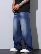 Mens Wide Leg Baggy Jeans Loose Denim Pants Streetwear - VacationGrabs