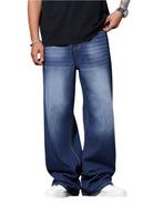 Mens Wide Leg Baggy Jeans Loose Denim Pants Streetwear - VacationGrabs