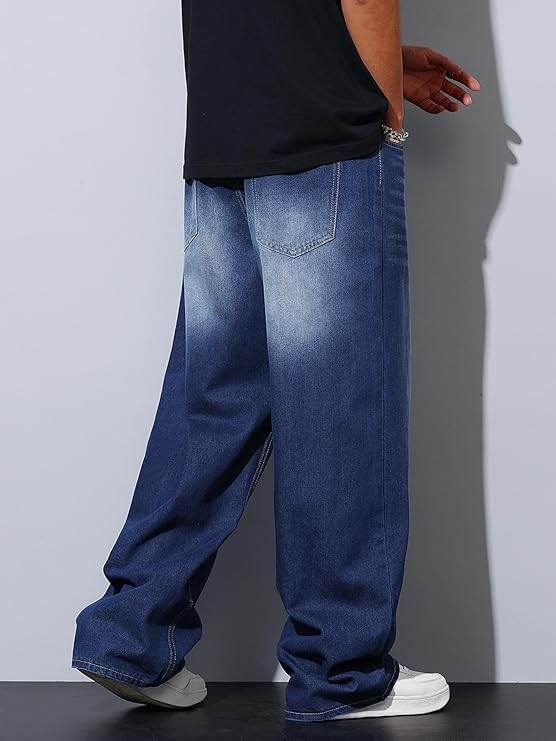 Mens Wide Leg Baggy Jeans Loose Denim Pants Streetwear - VacationGrabs
